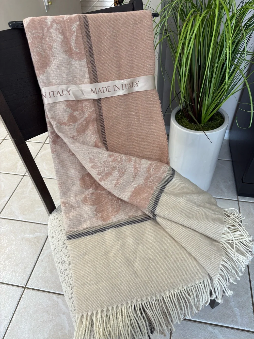 Made in Italy Cream & Blush Decorative Throw Blanket